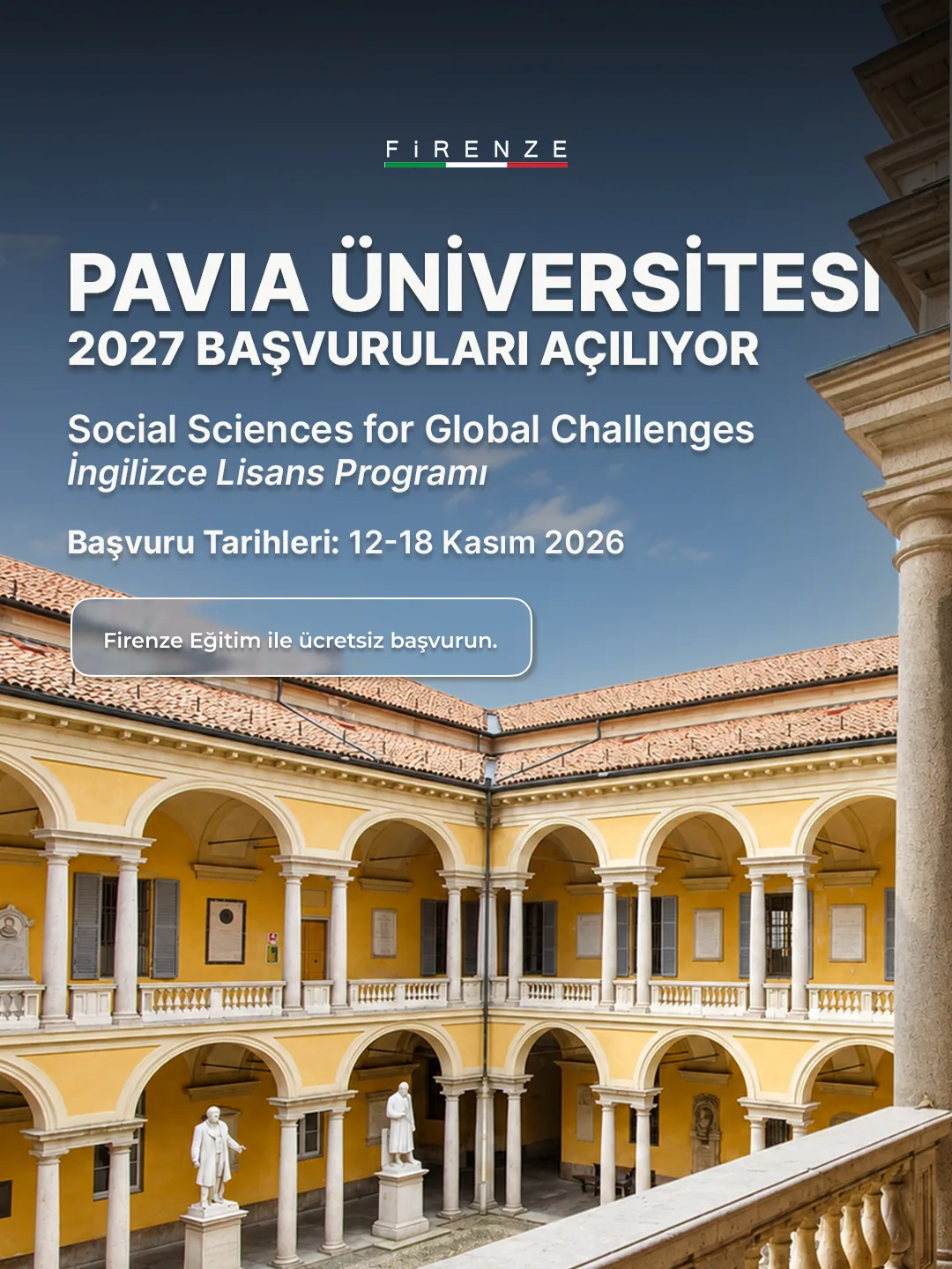 Pavia Üniversitesi 2027 başvuruları açılıyor afişi: başvuru tarihleri 12-18 Kasım 2026